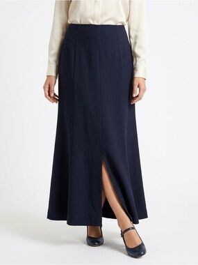 Jacques Vert Vintage Made in England Navy Wool Blend Maxi Skirt Size 12